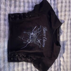 Forever 21 Black Graphic Tee with Lace-Up Sides